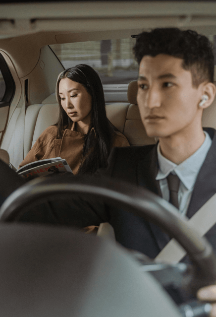 Black chauffeur-driven vehicle